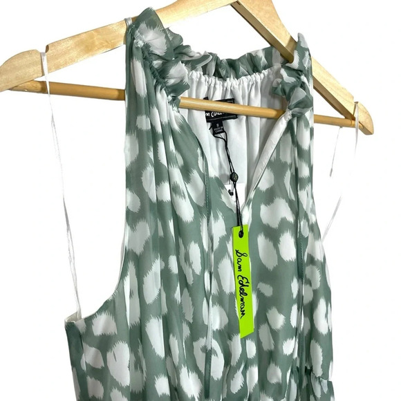 NWT Sam Edelman Sleeveless Ruffle Patterned Midi Dress in Green/White Size 8 - Picture 6 of 14